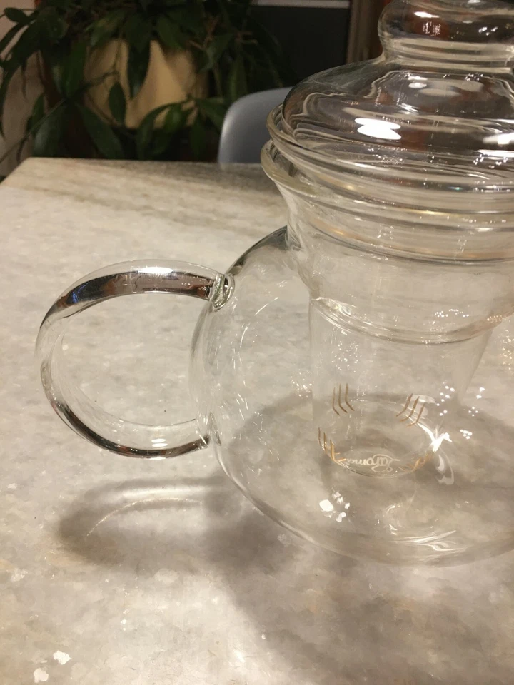 Tetera/tetera de vidrio transparente de calidad soplada a mano colador-tetera infusora incorporada Foto 2 de 4