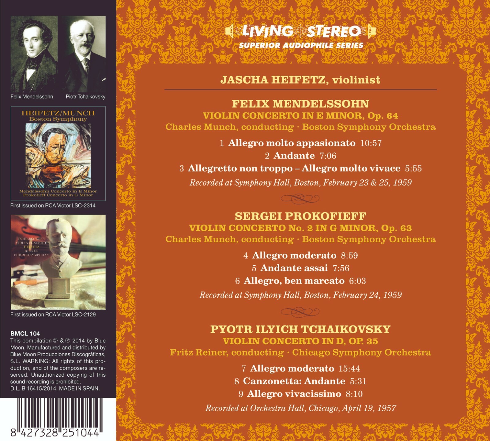 Jascha Heifetz Mendelssohn Prokofieff Tchaikovsky Violin Concerto