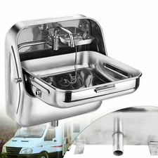 RV Camper Caravan Folding Sink Stainless Steel Trailer Hand Wash Basin+  Faucet