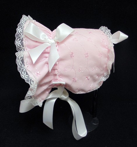 New Pink Eyelet Baby Bonnet