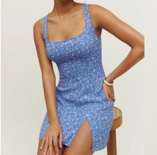 REFORMATION Noha Dress Women’s Sz 8 Blue Floral Print Mini Sleeveless Sundress