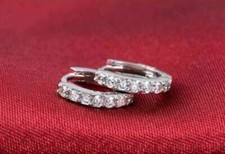 1 Ct Round Cut Real Moissanite Huggie Hoop Earrings 14K White Gold Plated