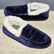 Olukai Ku'Una Lanui Velvet Slippers Womens Size 5 Blue Shearling Lining Comfort