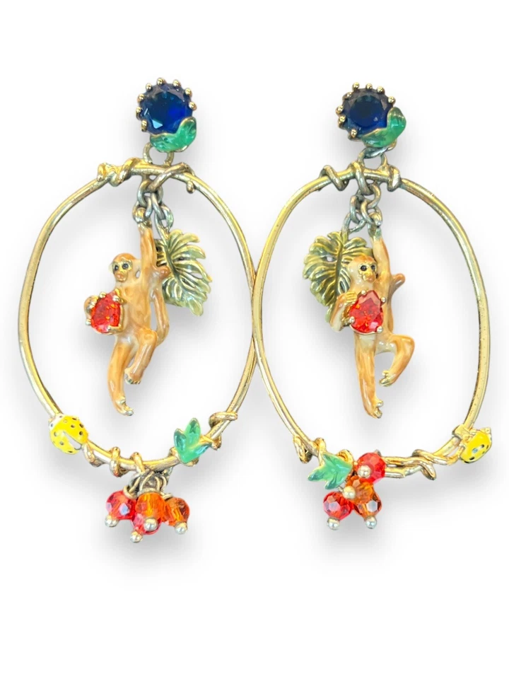 Pendientes Les Nereides Araña Mono Ladybug Novedad Esmalte Tono Dorado Dije Foto 3 de 4