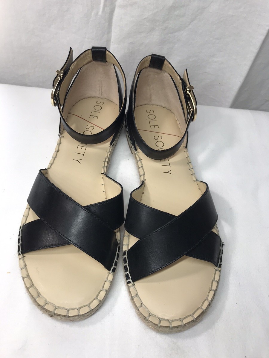 Sole Society Womens Sandals Black Leather Ankle Straps Rope  display picture 1