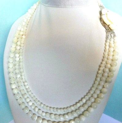 Collier En Perles Nacrées Véritables - Fermoir Mousqueton En Argent, Occasion