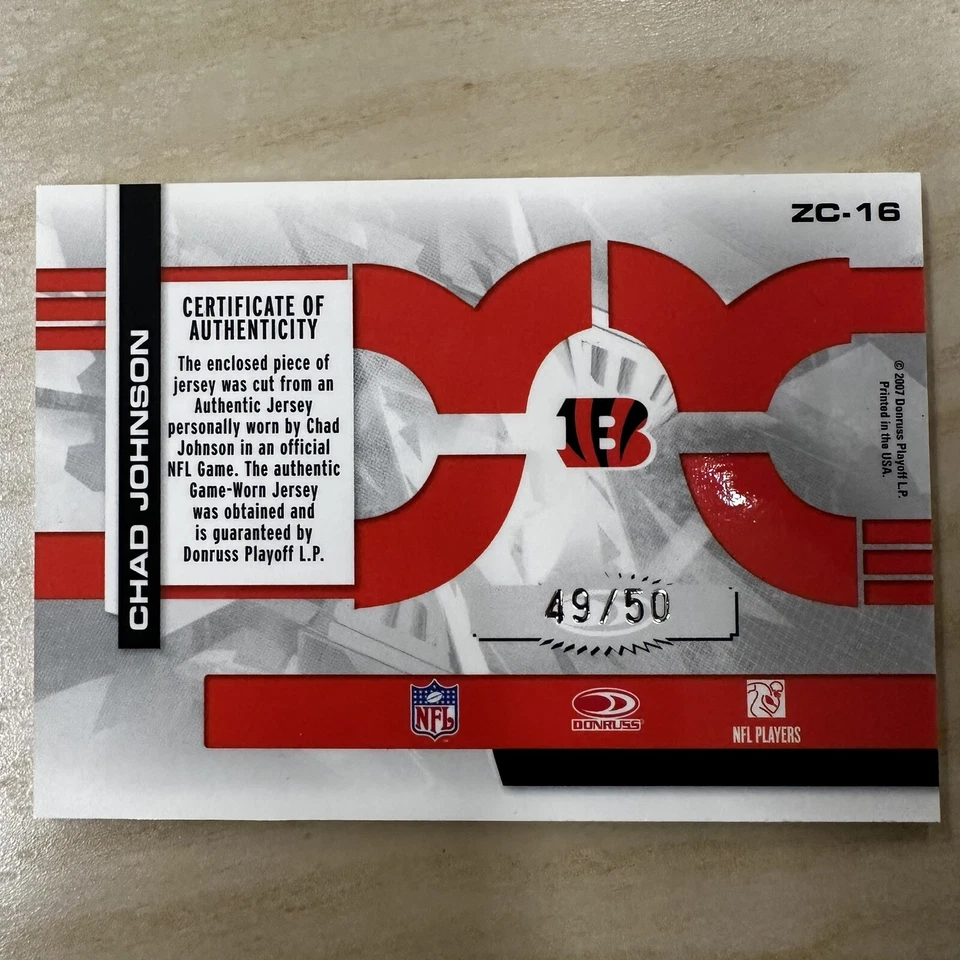 2007 Donruss Elite #ZC-16 2-Color Jersey Patch /50 - Chad Ochocinco Johnson - Image 2 of 2