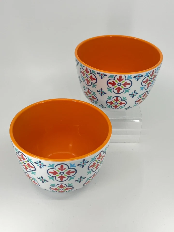 2 Cuencos Mezcladores BOHO Living Gris Melamina Forma Geométrica Naranja Interior 5.5"D/W Foto 2 de 4
