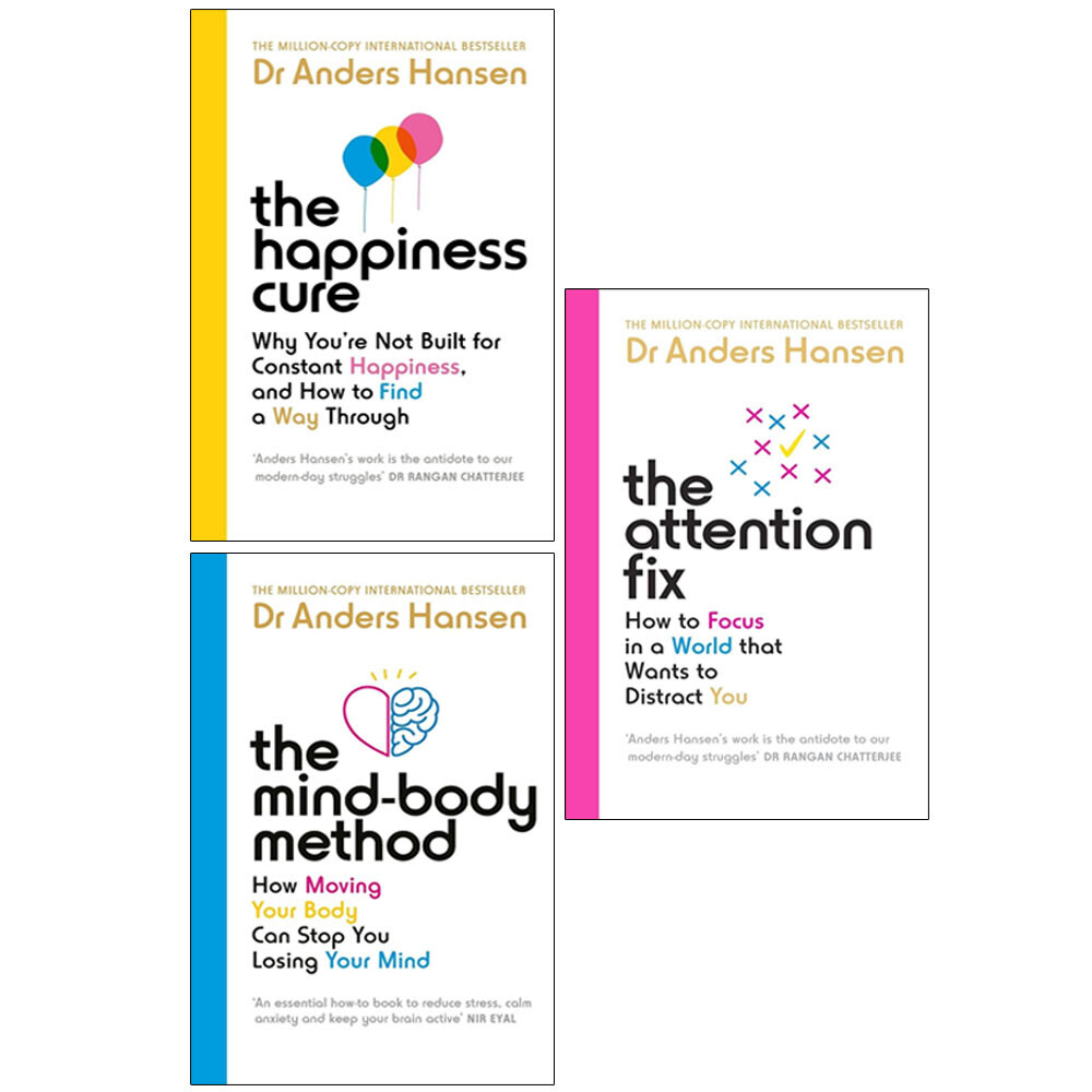 Dr Anders Hansen Collection 3 Books Set Attention Fix,Mind-Body Method,Happines
