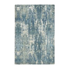 4'1"x6'2" Light Blue Hand Knotted Abstract Design Pure Silk and Wool Rug R75535