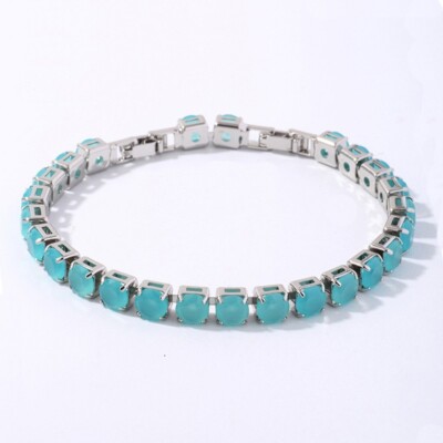 New Party Jewelry Round 6mm Light Blue Jade Gemstone Silver Women