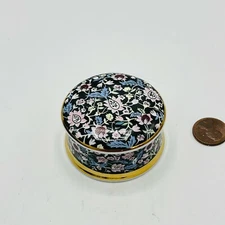 William Morris Fine Bone China Round Trinket Box Black Floral Art Nouveau