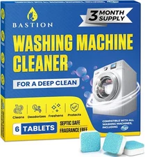 Bastion Washing Machine Cleaner, Deodorizer, & Descaler 6-Pack - Active Deep Cle