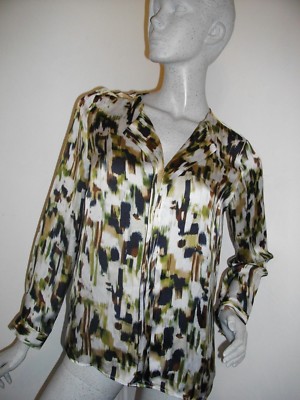 NEW * MARKS & SPENCER  * SILKY SMUDGE PRINT IVORY GREEN BLUE SIZE 10 RRP £40