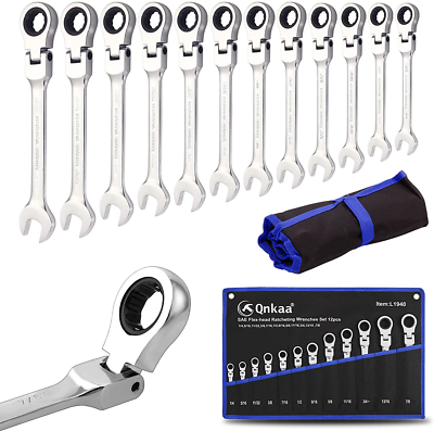 Qnkaa 12Pcs Flexible Ratchet Wrenches Set SAE 1/4” to 7/8“ Inch