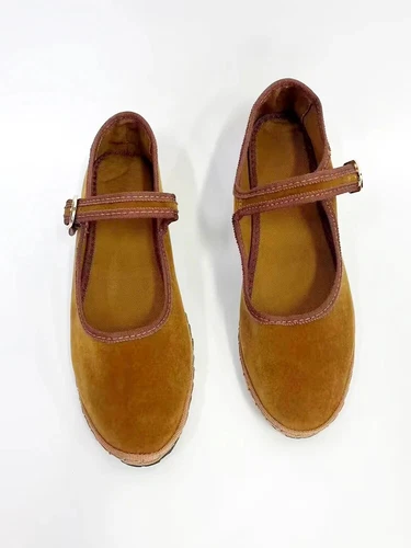 Velvet Mary Jane Shoes Hand Stitch Streetwear Ballet Flats Casual Pumps Loafers - Picture 8 of 31