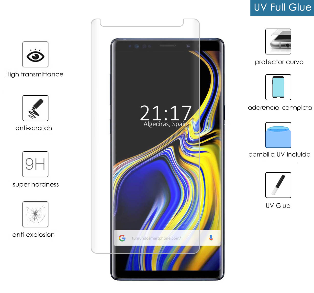 Proteggi Vetro Temperato Completo Curvo UV Full Glue Samsung Galaxy Note 9