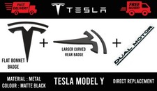 TESLA MODEL Y - SET BADGE ANTERIORE E POSTERIORE NERO OPACO include doppio distintivo motore