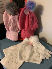 TOBY  ME Girl's 3 Piece Winter POM-POM HAT GLOVE  SCARF SET Pink or White-NWT