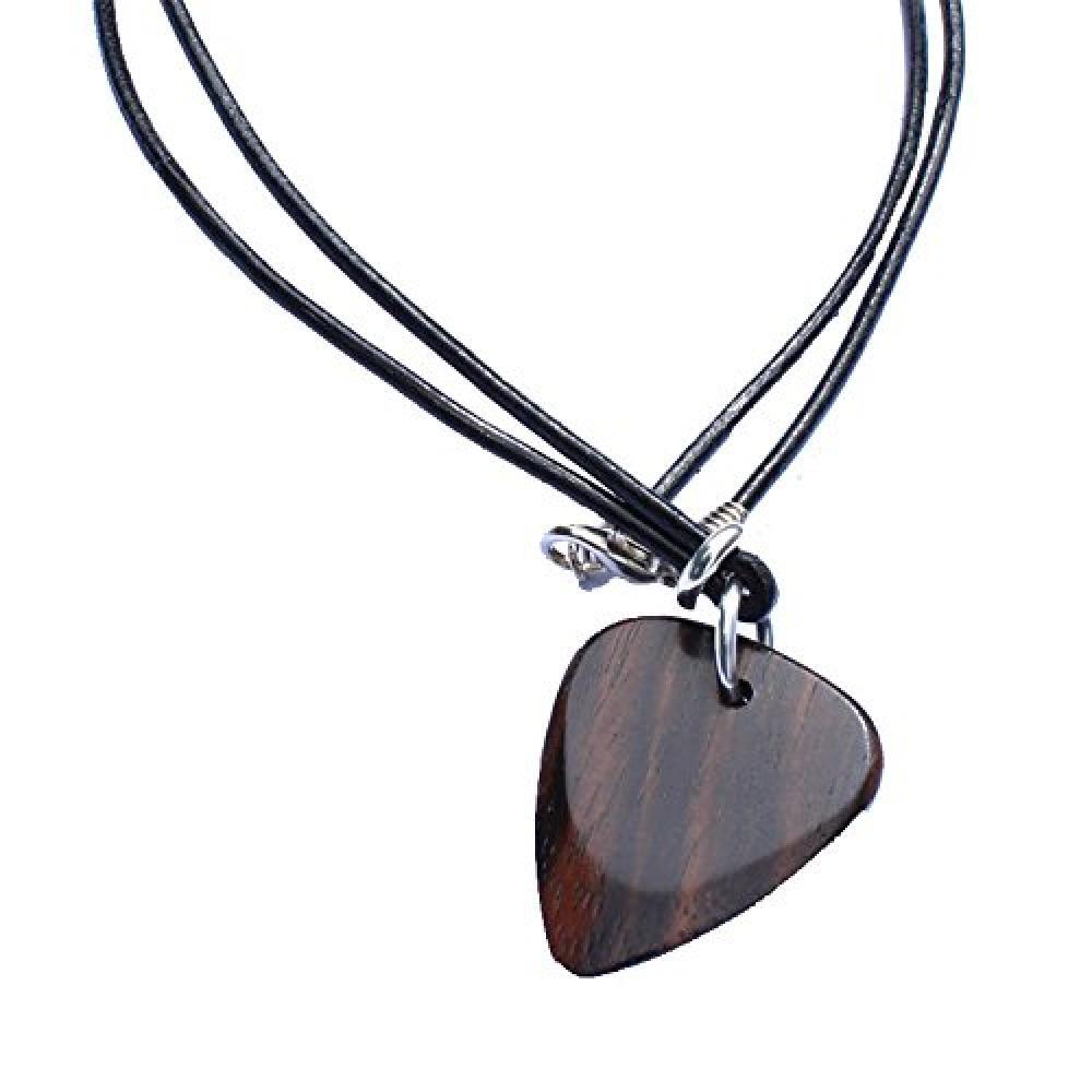 Timber Tones - Collana di pelle con plettro in legno d'ebano di Macassar, 61 cm