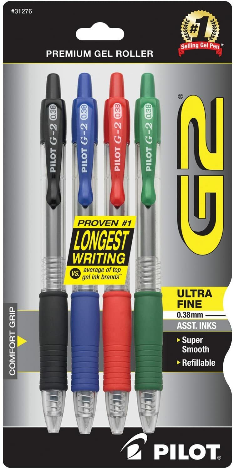 G2 Premium Refillable & Retractable Rolling Ball Gel Pens, Ultra Fine Point, Bla