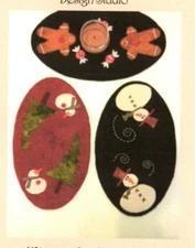 Wool Winter Applique Mats Pattern Folk Art Primitive Snowmen Gingerbread Men