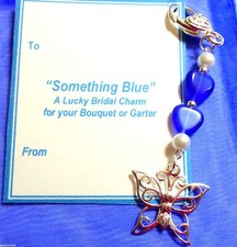 Good Luck "Something Blue" Butterfly Charm for Bouquet/Garter +Gift Card & Bag