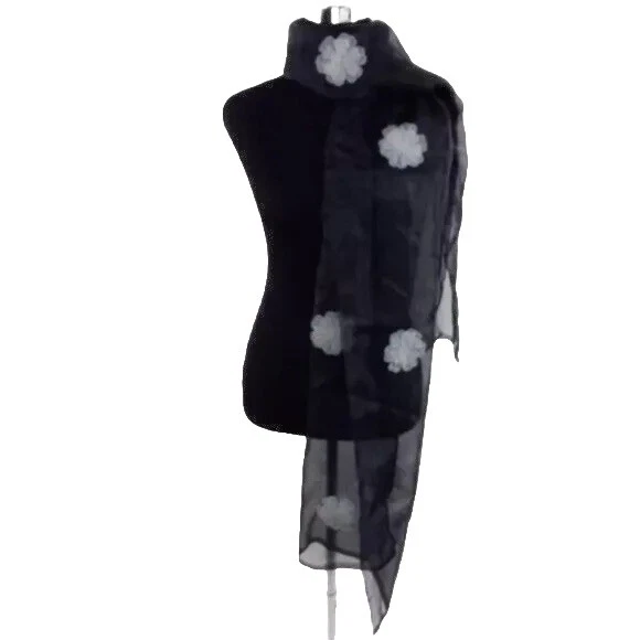 Boutique Black Floral Mesh Scarf OS | Artsy Avant-Garde Dark Academia Soft Goth￼