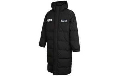 PUMA Logo Print Solid Color Double Breasted Hooded Down Jacket