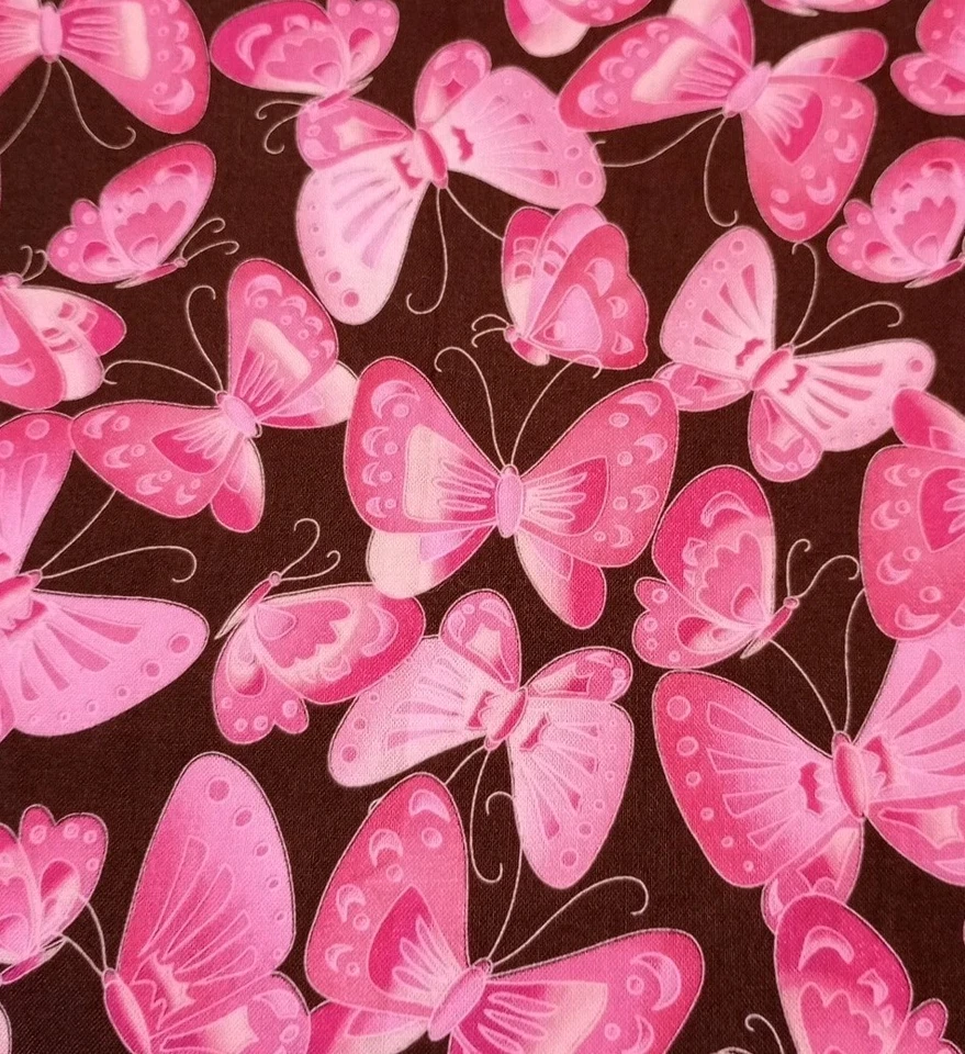 Tela de algodón Robert Kaufman sobre el arco iris mariposas rosas sobre marrón 23"/45" Foto 2 de 4