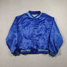 Vintage Swingster Jacket Mens 3XL Blue Satin Bomber Snap Front Lined Made In USA