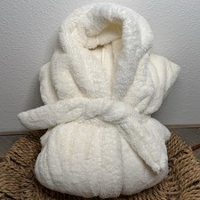 POTTERY BARN FIRESIDE SHERPA ROBE SMALL IVORY HOODED BELTED COZY SAMPLE