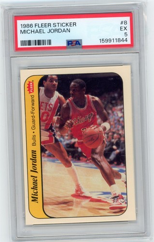 1986 Fleer Stickers MICHAEL JORDAN RC Rookie #8 Bulls GOAT PSA 5 Excellent D0268
