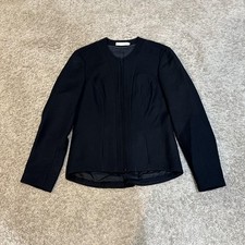 Anne Fontaine Jacket Womens 42 Black Wool Blend Zip Front Bow Back Blazer