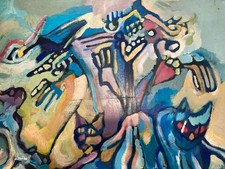 Très Belle Peinture fauve Huile sur panneau Chat Animal 1970 Expressionnisme Art