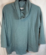 Pure J Jill Cowl Neck Teal Pima Cotton Pullover 3/4 Sleeve Sweater Size Large