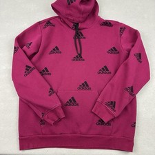 Adidas Hoodie Men Small Pink Trefoil All Over Print Pullover Sweatshirt AOP S