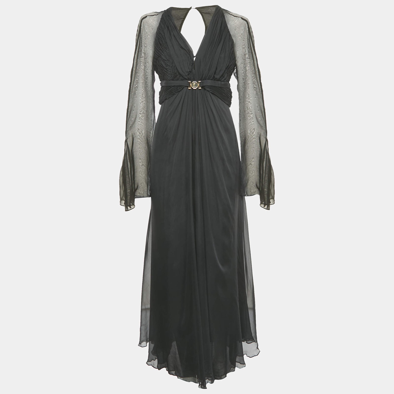 Versace Collection Black Silk Drape Detail VNeck Maxi Dress M