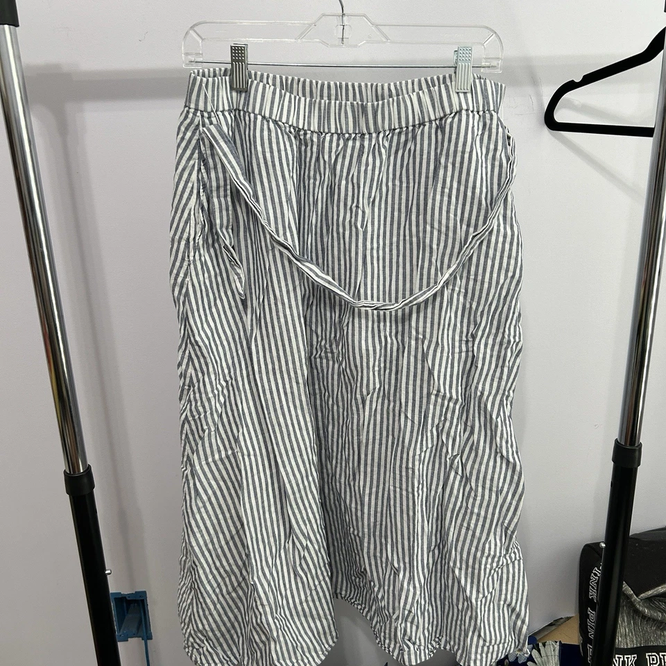 Talbots Gray And White Striped Boho Linen Blend Midi Skirt Size Large - “Dana” - Image 2 of 4