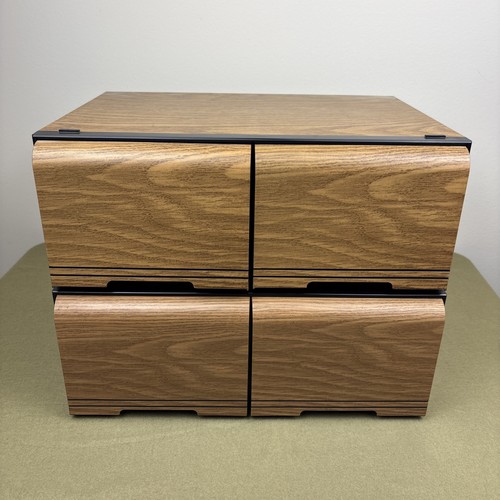 Lot of 2 Vintage VHS Tape Storage Drawers Faux Wood Grain Hold 32 Tapes