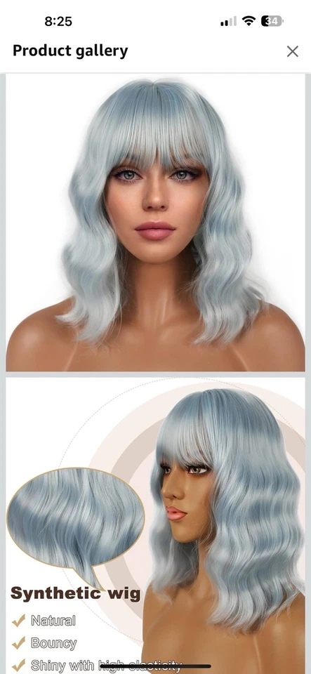 假发-银色/冰蓝色合成波浪头发带手镯女式角色扮演假发派对 — 第 3/4 张图片