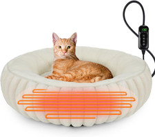 Heated Cat Beds for Indoor Cats and Small Dogs, 20" Cozy Donut Heated Pet Bed wi