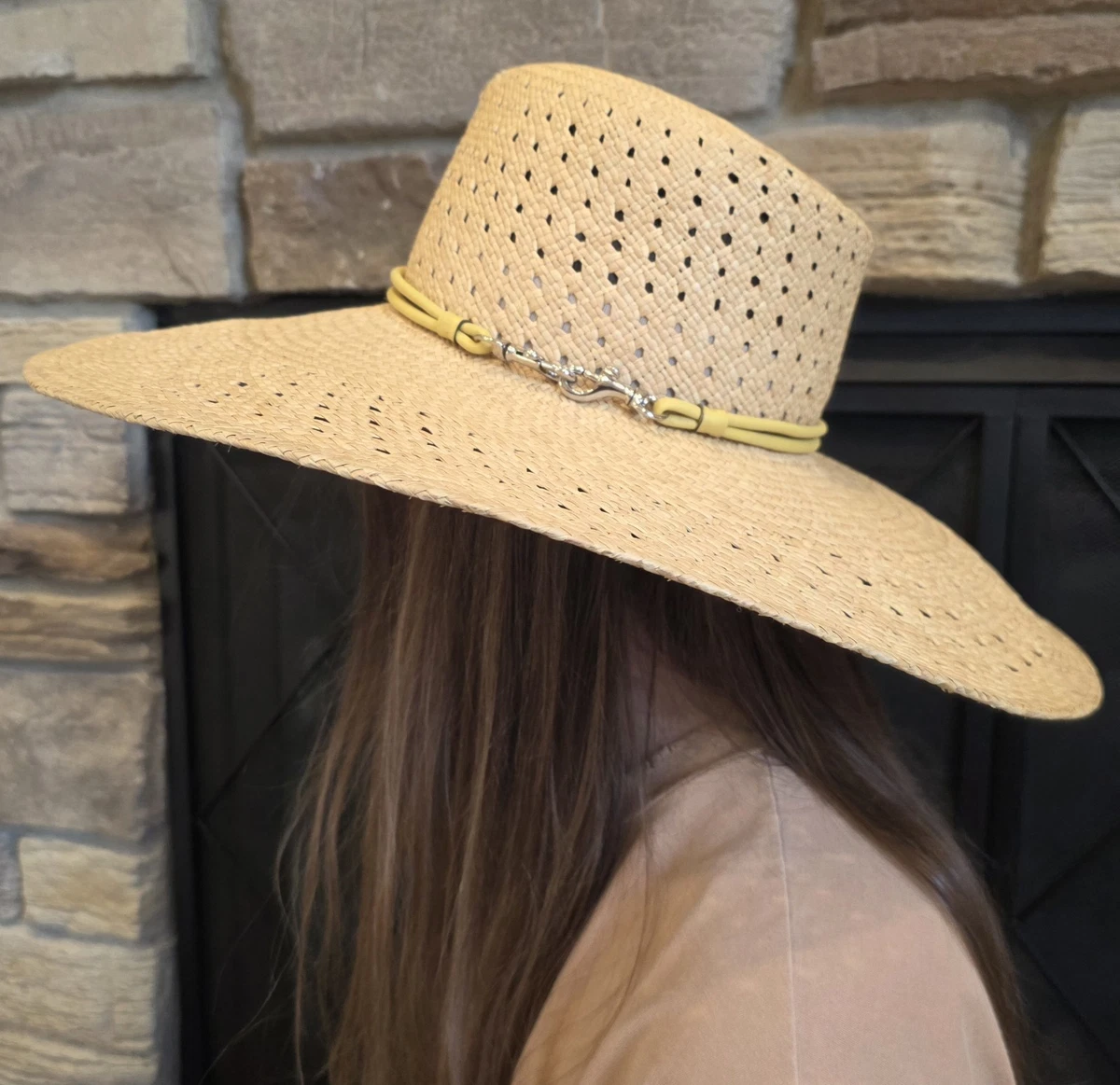 Coach Ivory With Leather Patch Wide Brim Sun Hat Size M/L Coach Beige Hats for Women for sale | eBay main image 2