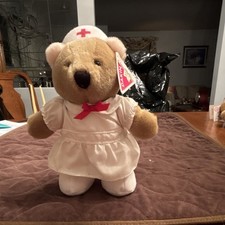 Dakin Nurse Bear Small Plush Stuffed Animal White Outfit Red Bow