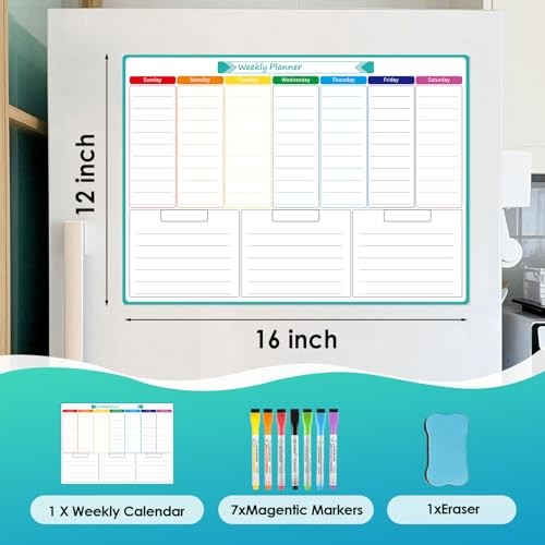 Weekly Dry Erase Board for Fridge, Magnetic Calendar Whiteboard Planner for - Picture 6 of 7