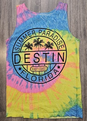 Vintage Destinations Florida Tie Dye Tank Top Multicolor Mens Size S Made In USA