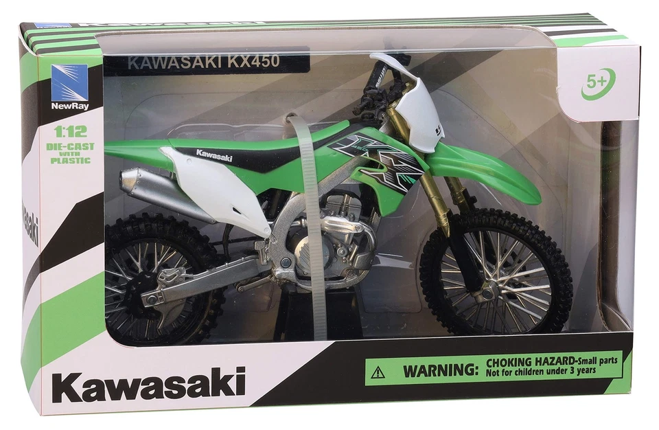 Motocicleta diecast New-Ray Kawasaki KX 450F verde 1/12 Foto 2 de 2