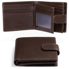 Men's Wallet Genuine Leather Bifold RFID Blocking Coffee Brown Pocket Case
