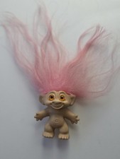 Vintage Troll Doll Unmarked Pink Long Hair With Orange Spiral Eyes