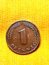 1 Pfennig M&uuml;nze  BDL, 1949,   - F -  &Auml;hrenmotiv